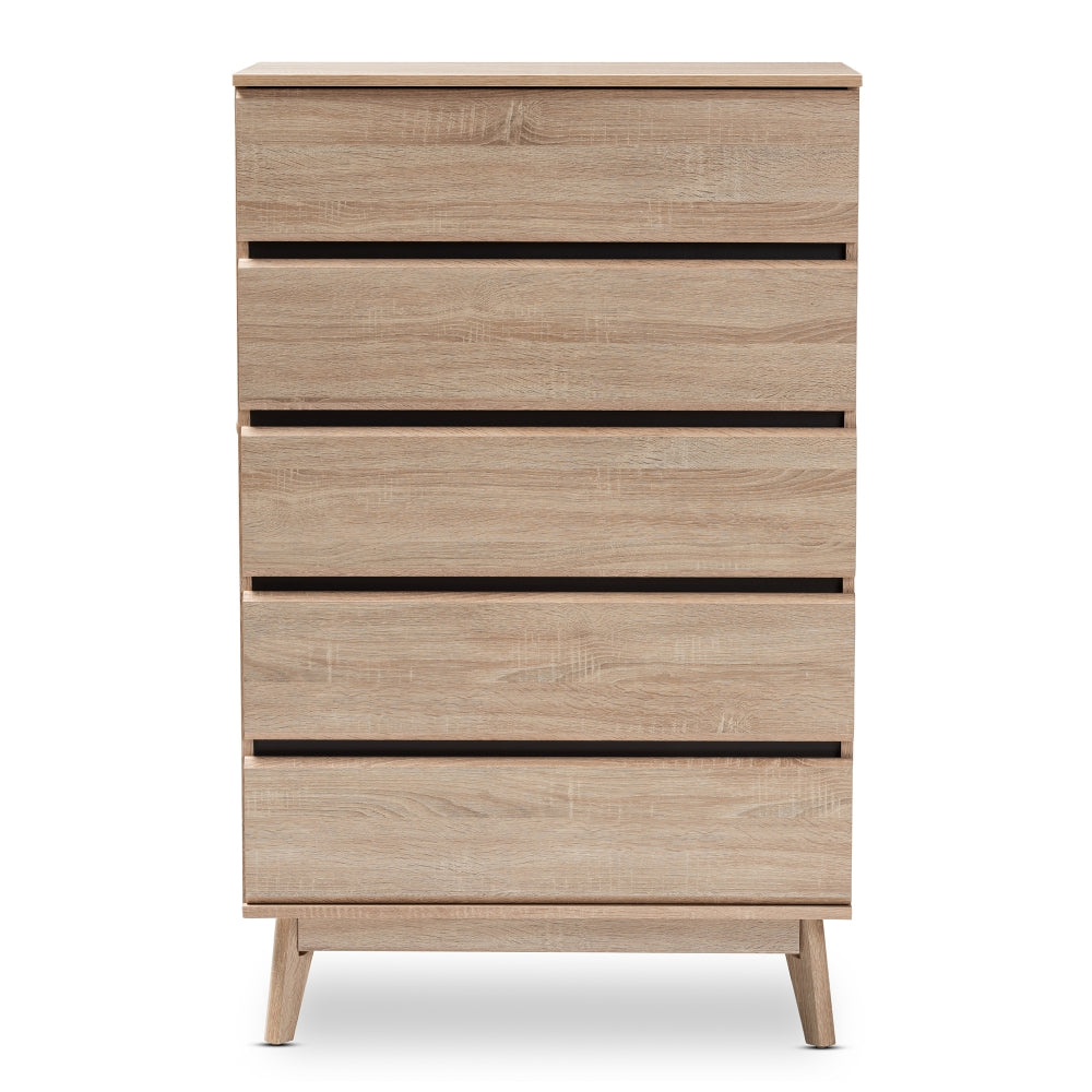Miren Mid-Century Modern Light Oak and Dark Grey 5-Drawer Chest