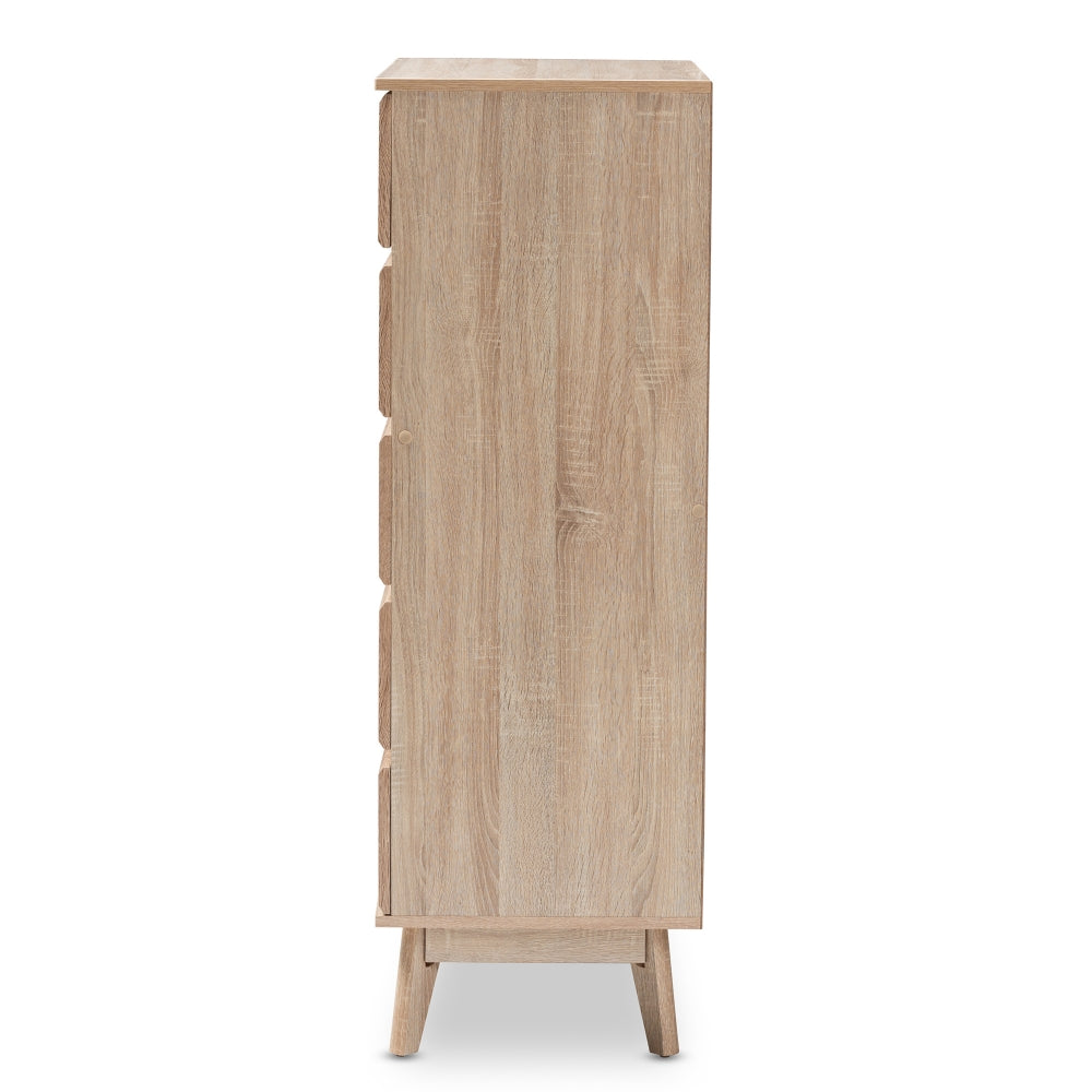 Miren Mid-Century Modern Light Oak and Dark Grey 5-Drawer Chest