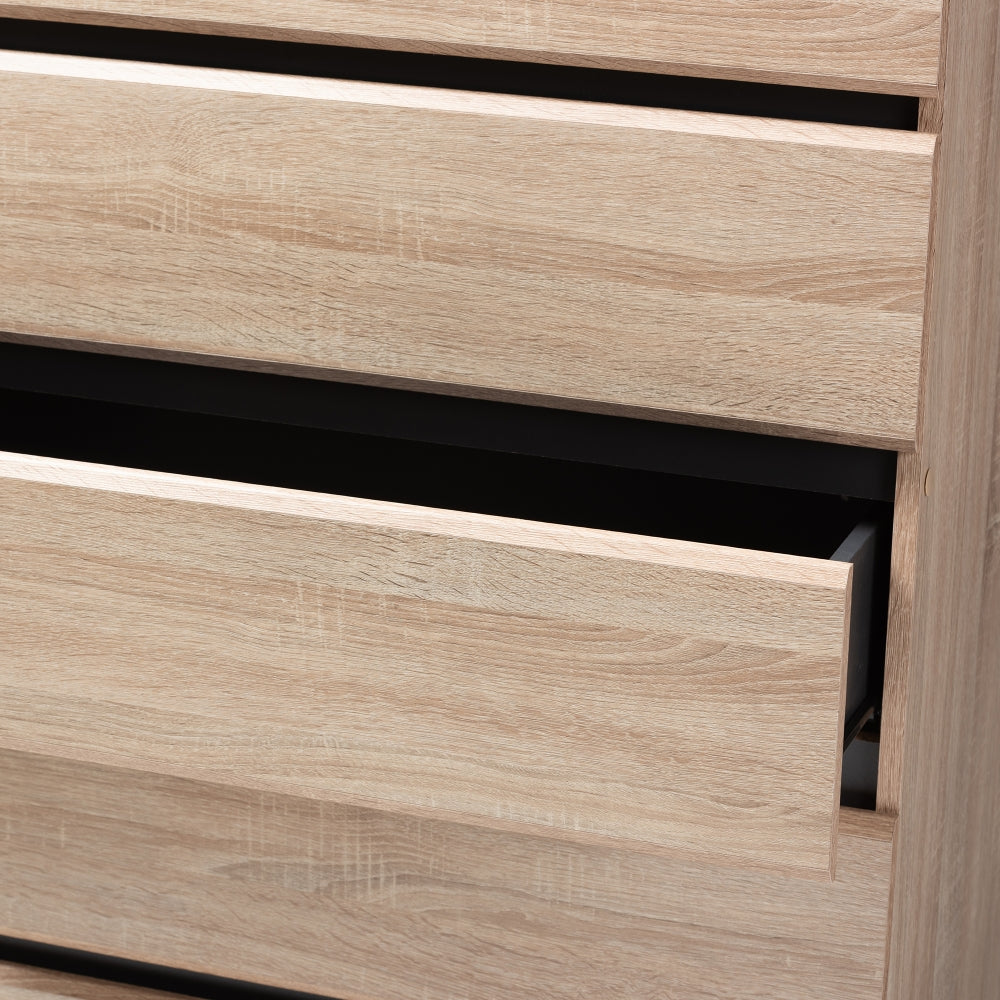 Miren Mid-Century Modern Light Oak and Dark Grey 5-Drawer Chest