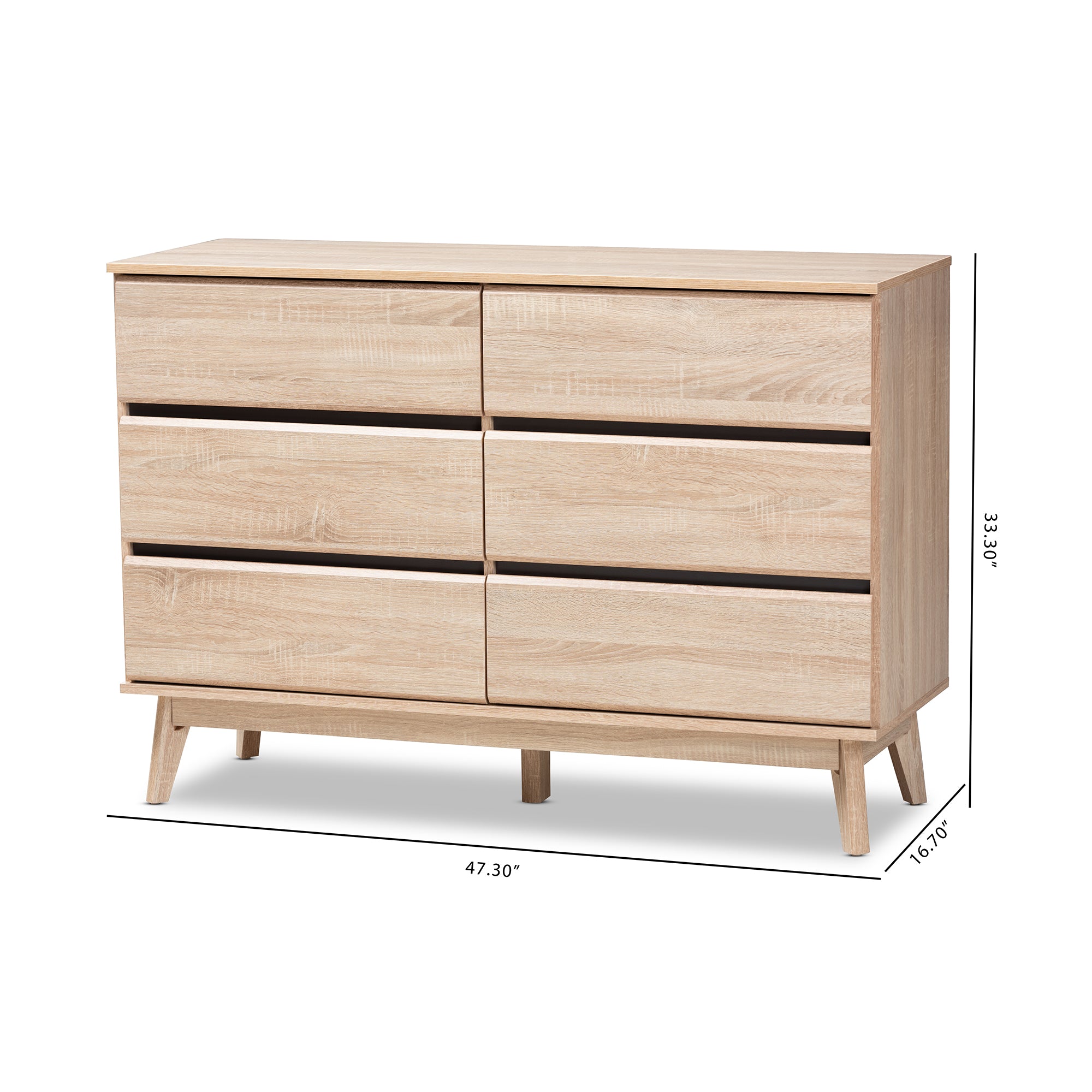 Miren Mid-Century Modern Light Oak and Dark Grey 6-Drawer Dresser