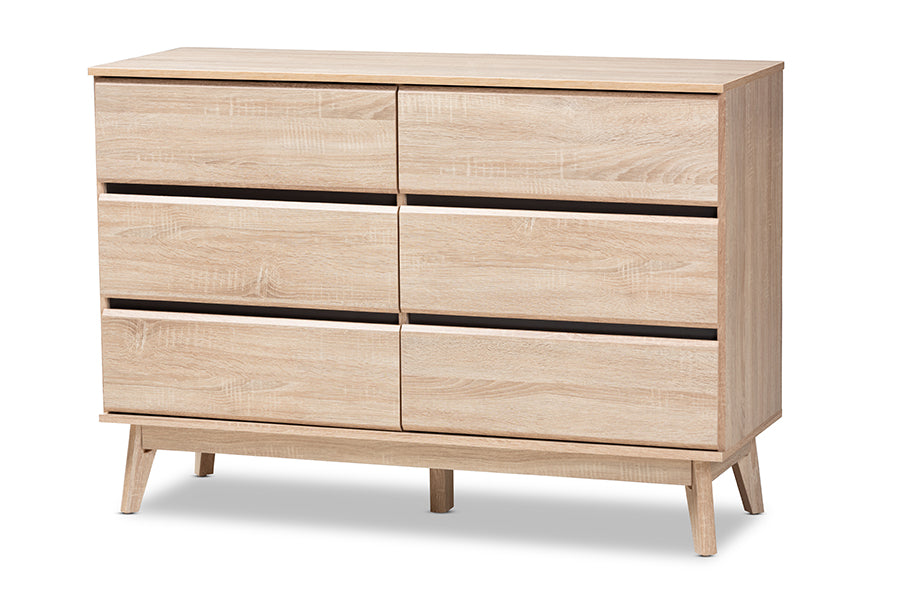 Miren Mid-Century Modern Light Oak and Dark Grey 6-Drawer Dresser
