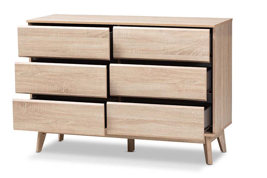 Miren Mid-Century Modern Light Oak and Dark Grey 6-Drawer Dresser