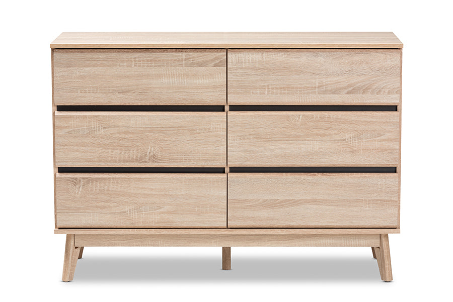 Miren Mid-Century Modern Light Oak and Dark Grey 6-Drawer Dresser