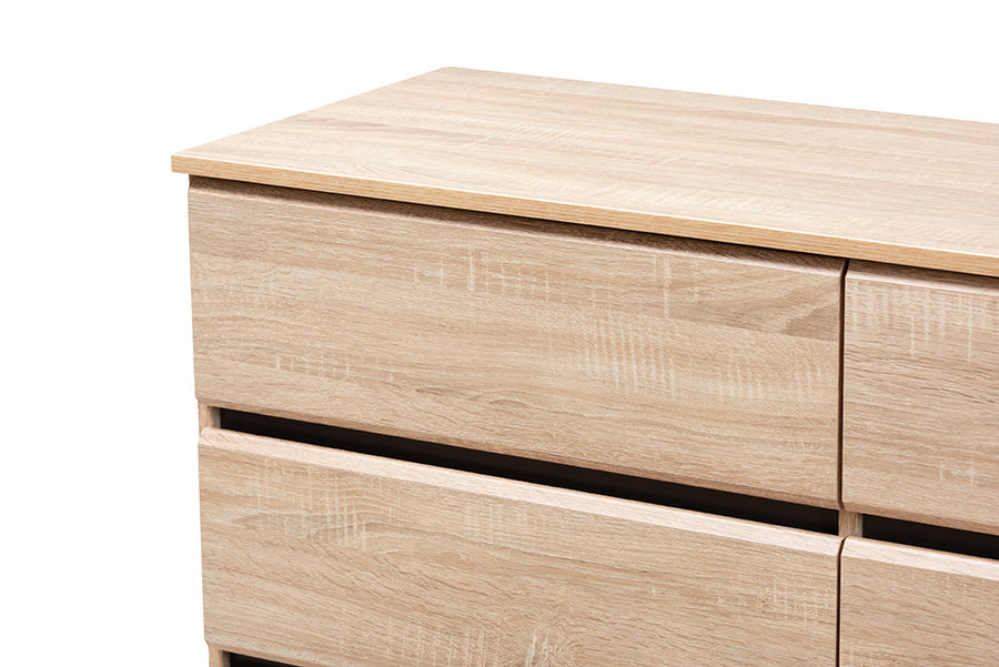 Miren Mid-Century Modern Light Oak and Dark Grey 6-Drawer Dresser