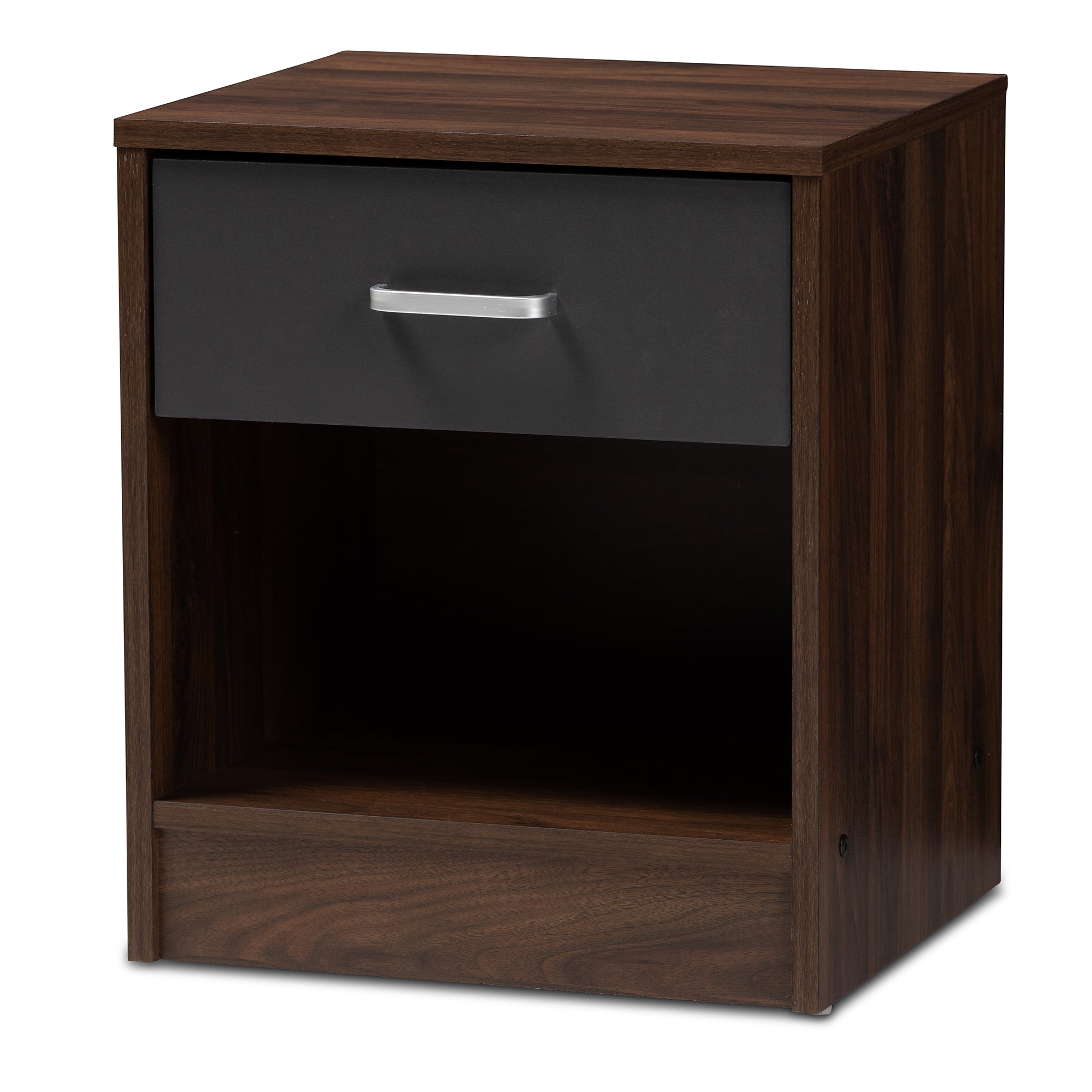 Hansel Modern and Contemporary 1-Drawer Dark Brown and Dark Grey Finished Nightstand