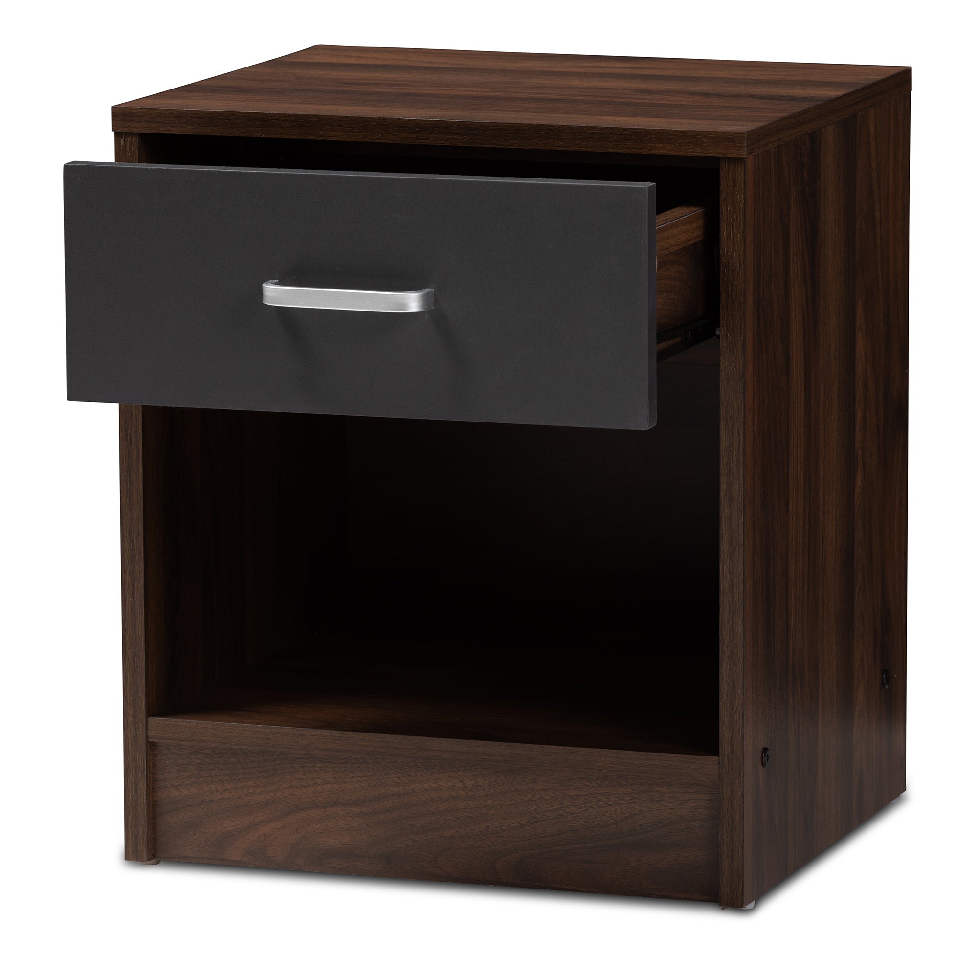Hansel Modern and Contemporary 1-Drawer Dark Brown and Dark Grey Finished Nightstand