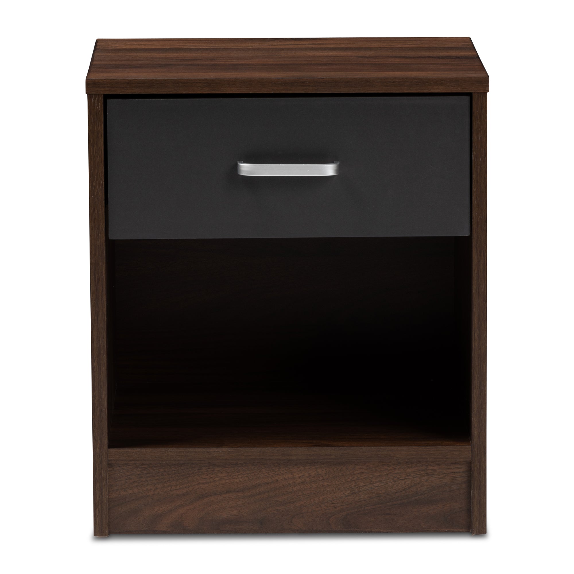 Hansel Modern and Contemporary 1-Drawer Dark Brown and Dark Grey Finished Nightstand