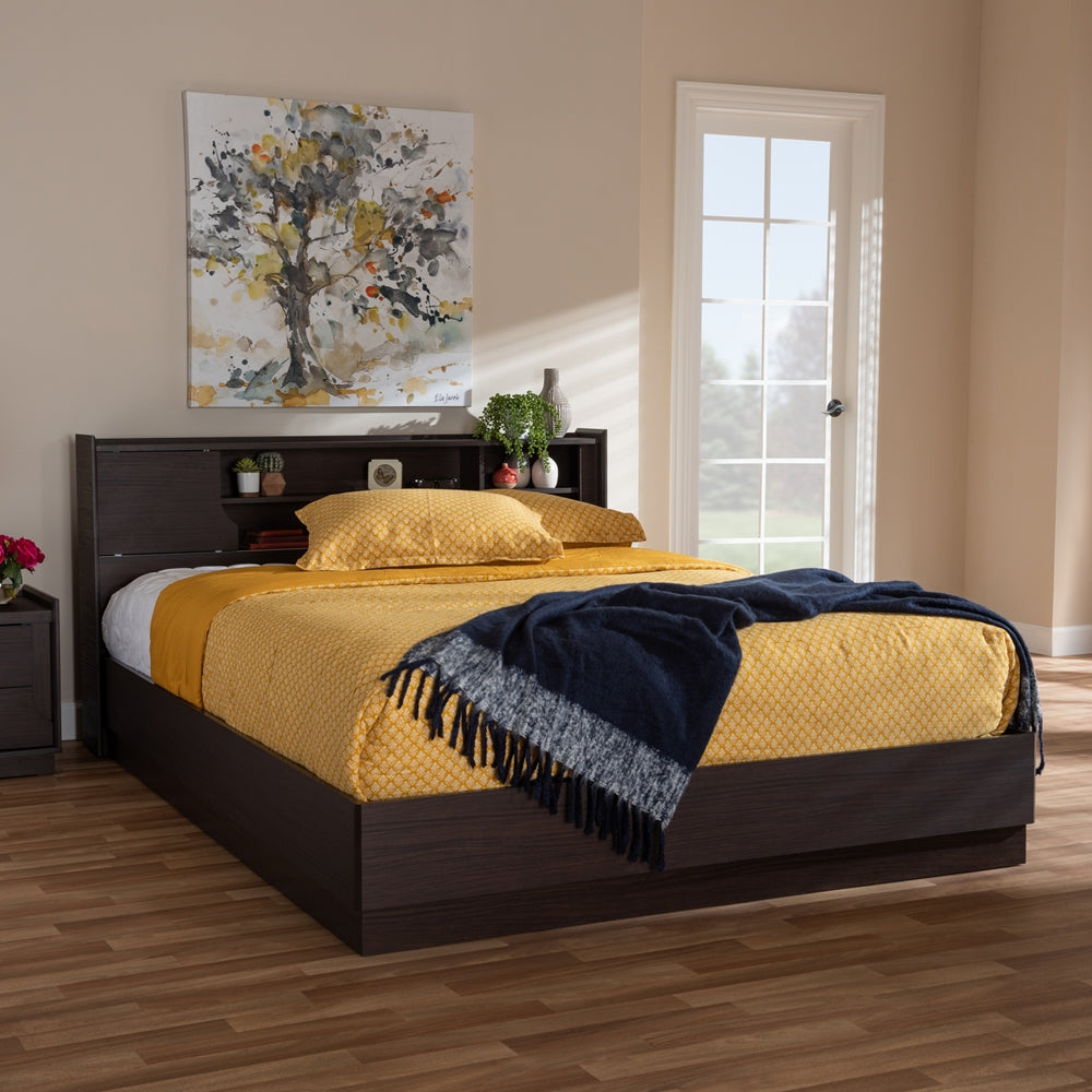 Larsine Brown Finished Queen Size Platform Storage Bed