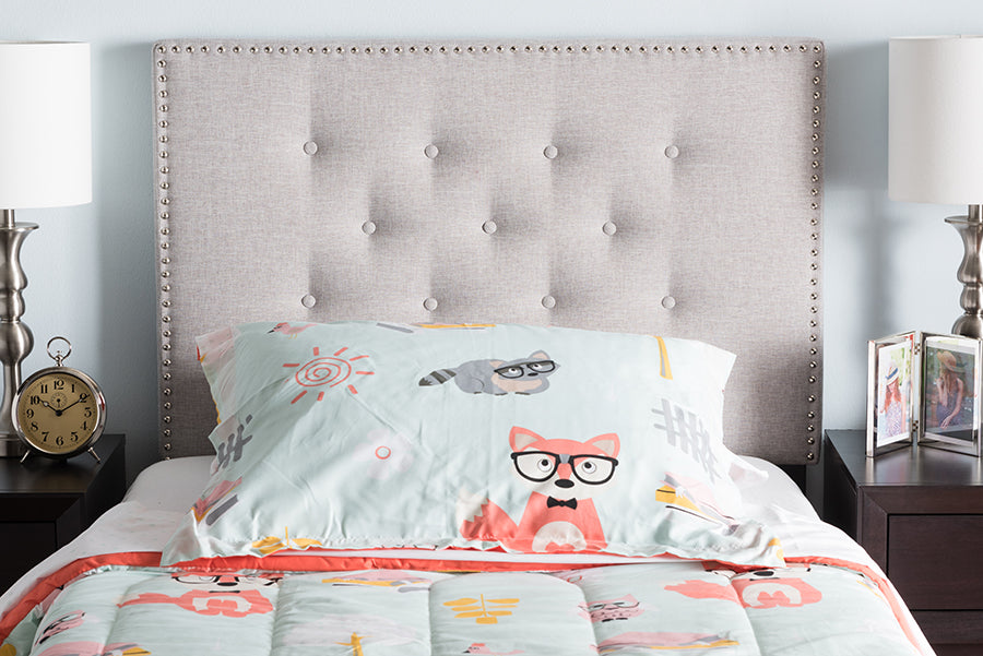 Windsor Modern and Contemporary Greyish Beige Fabric Upholstered Twin Size Headboard