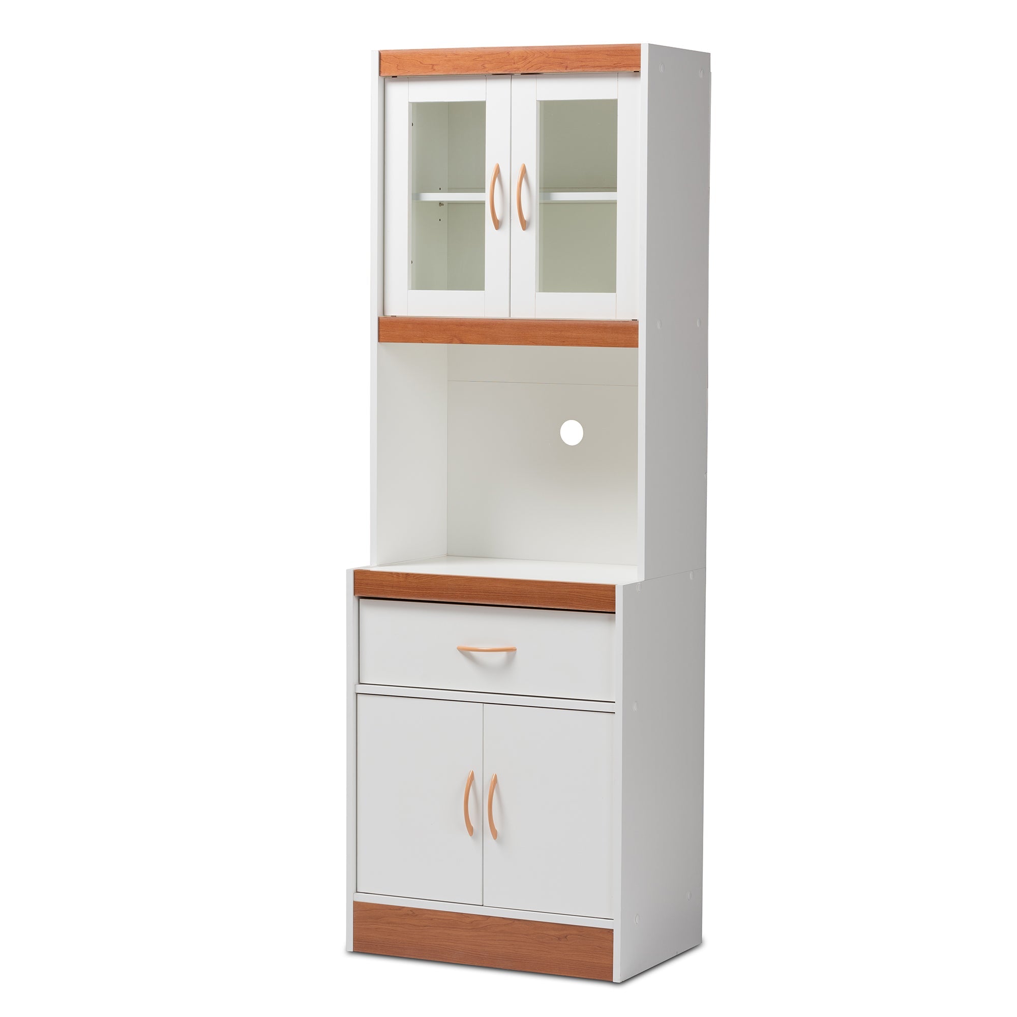 Laurana Modern and Contemporary White and Cherry Finished Kitchen Cabinet and Hutch