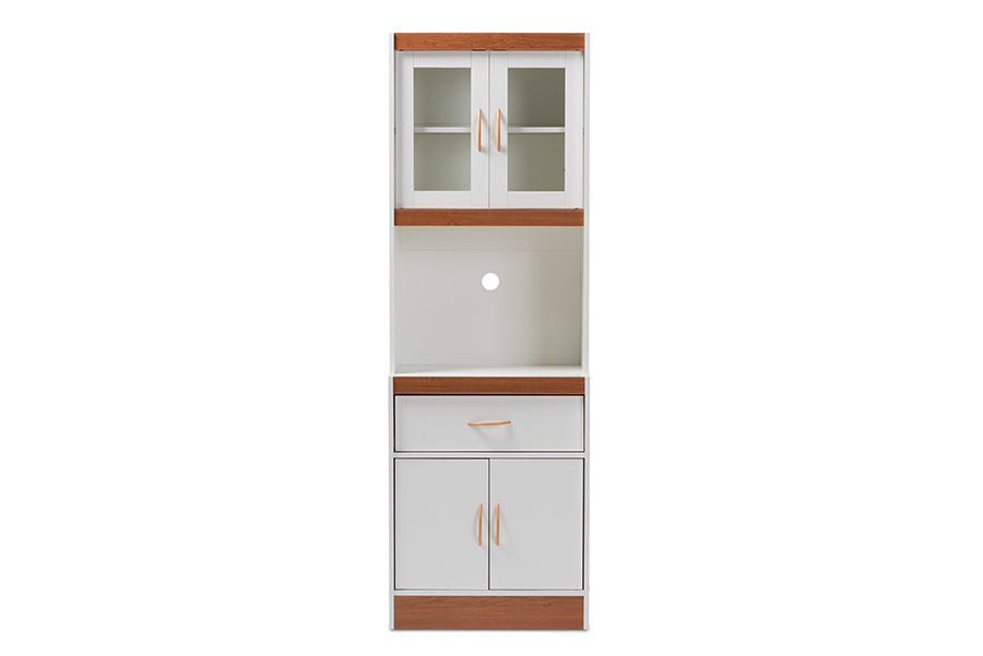 Laurana Modern and Contemporary White and Cherry Finished Kitchen Cabinet and Hutch