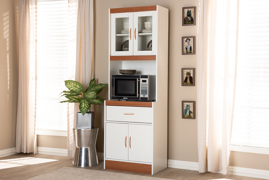 Laurana Modern and Contemporary White and Cherry Finished Kitchen Cabinet and Hutch