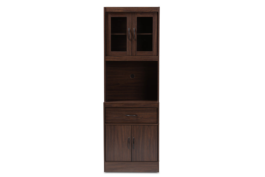 Laurana Modern and Contemporary Dark Walnut Finished Kitchen Cabinet and Hutch