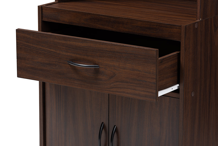 Laurana Modern and Contemporary Dark Walnut Finished Kitchen Cabinet and Hutch