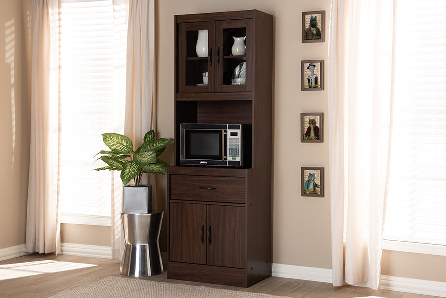 Laurana Modern and Contemporary Dark Walnut Finished Kitchen Cabinet and Hutch