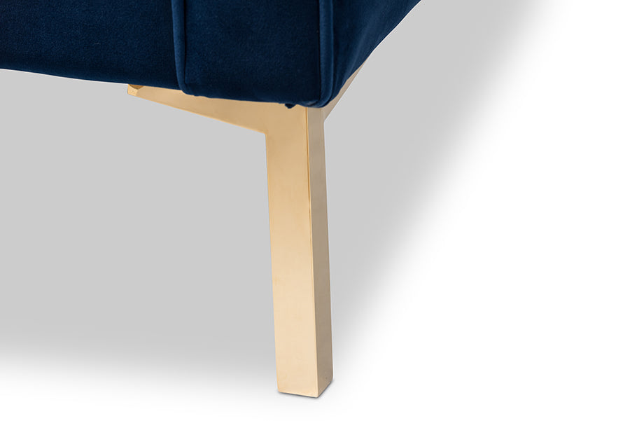 Zanetta  and our Navy Velvet Upholstered Gold Finished Lounge Chair