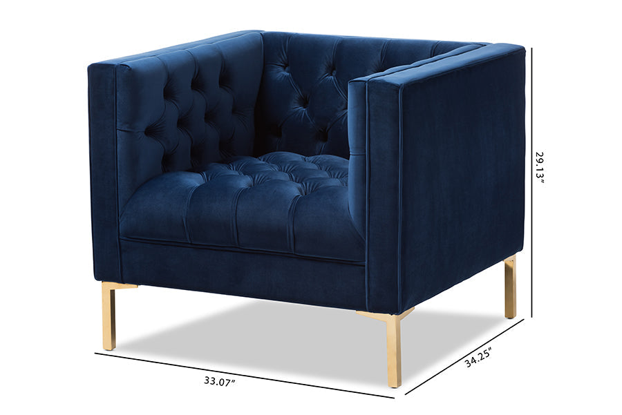 Zanetta  and our Navy Velvet Upholstered Gold Finished Lounge Chair