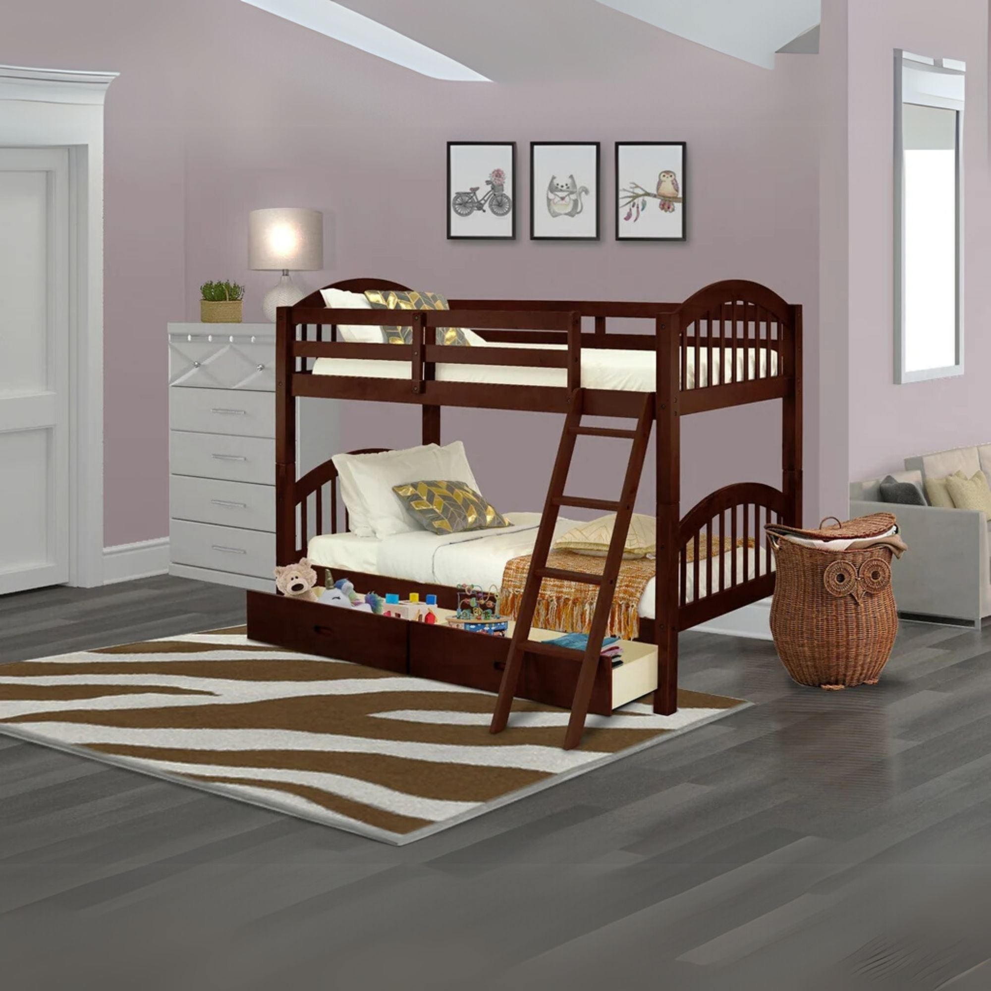 Verona Twin Bunk Bed in Java Finish with Under Drawer