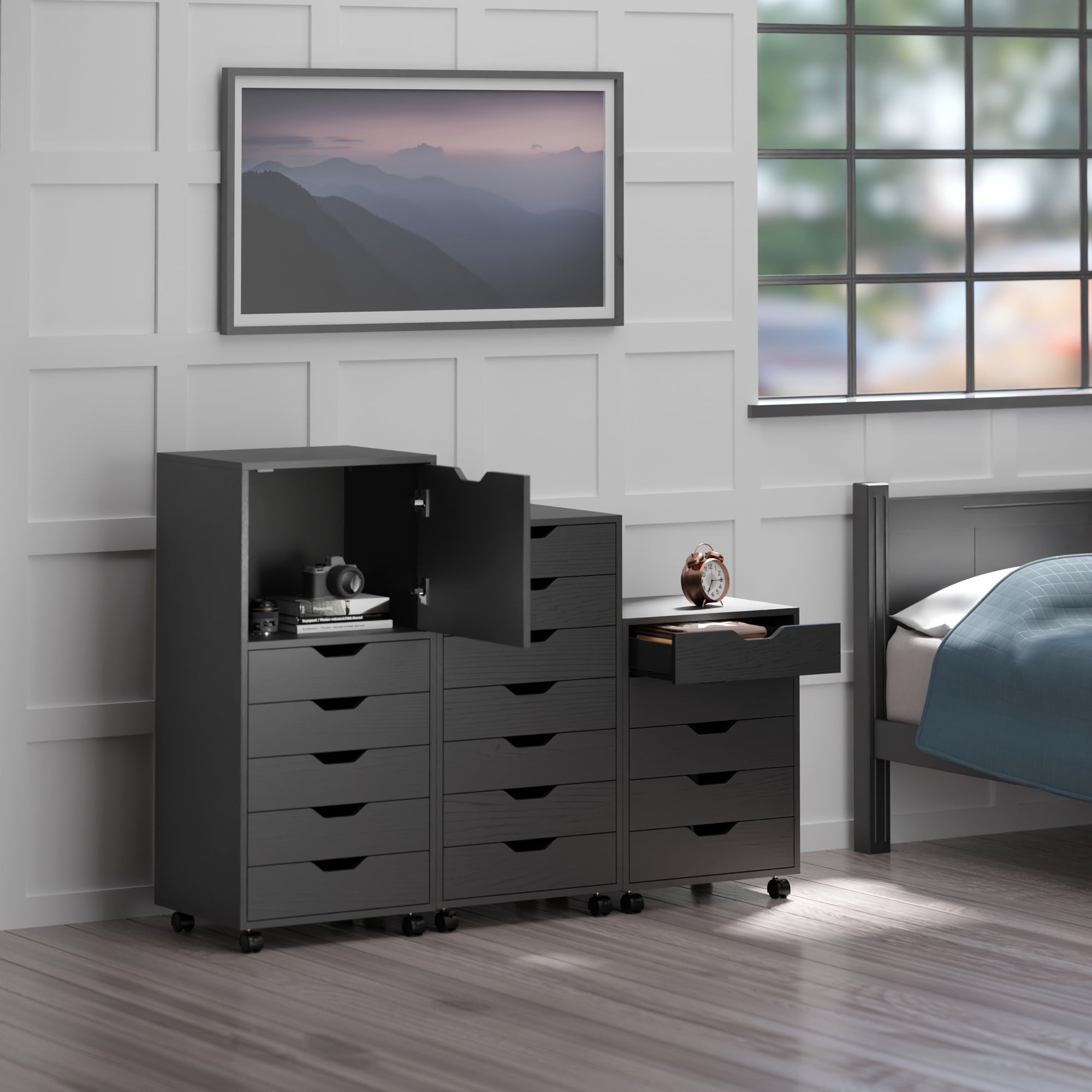 Halifax 3-Pc Multi-Drawer Storage Cabinet Set, Black