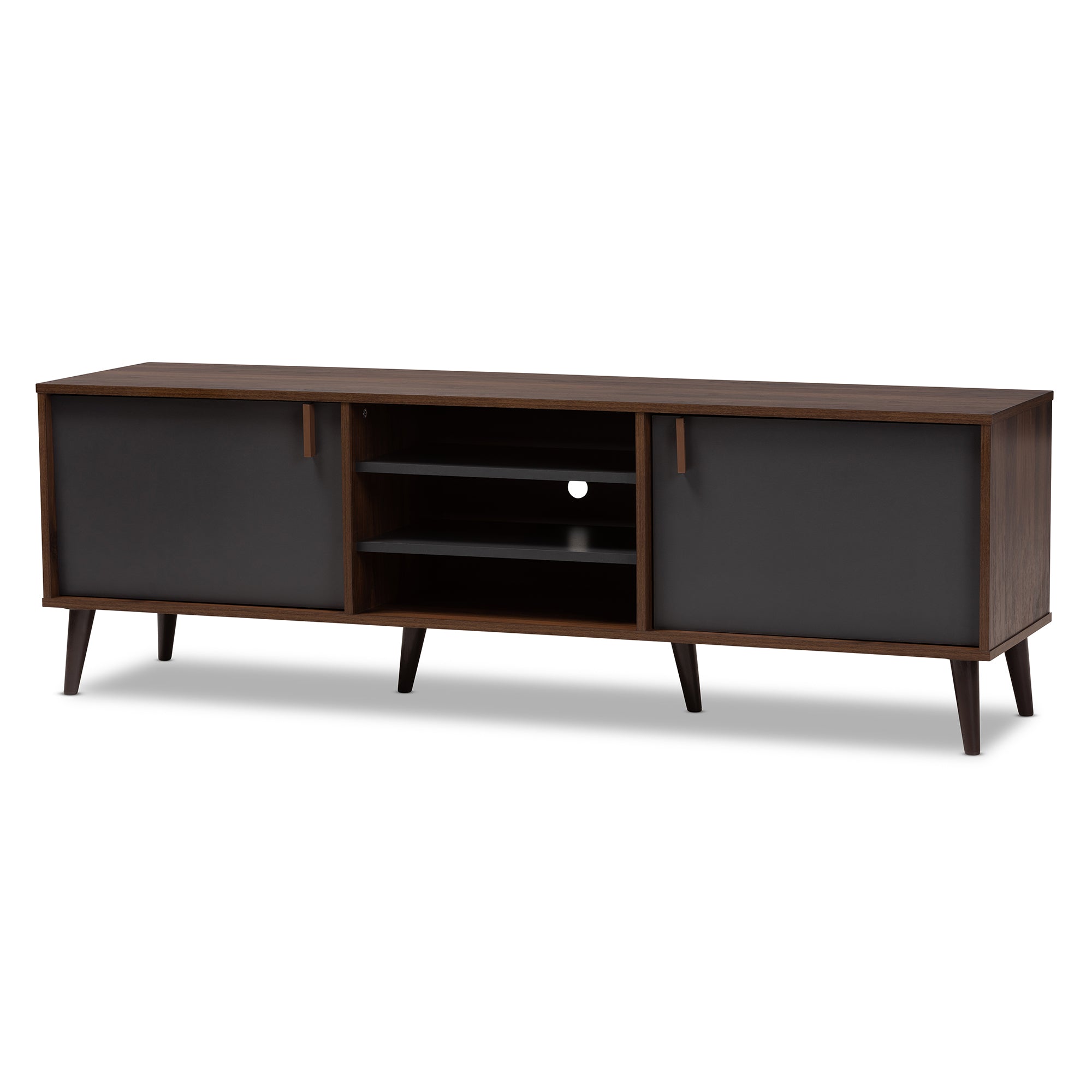 Samuel Mid-Century Modern Brown and Dark Grey Finished TV Stand