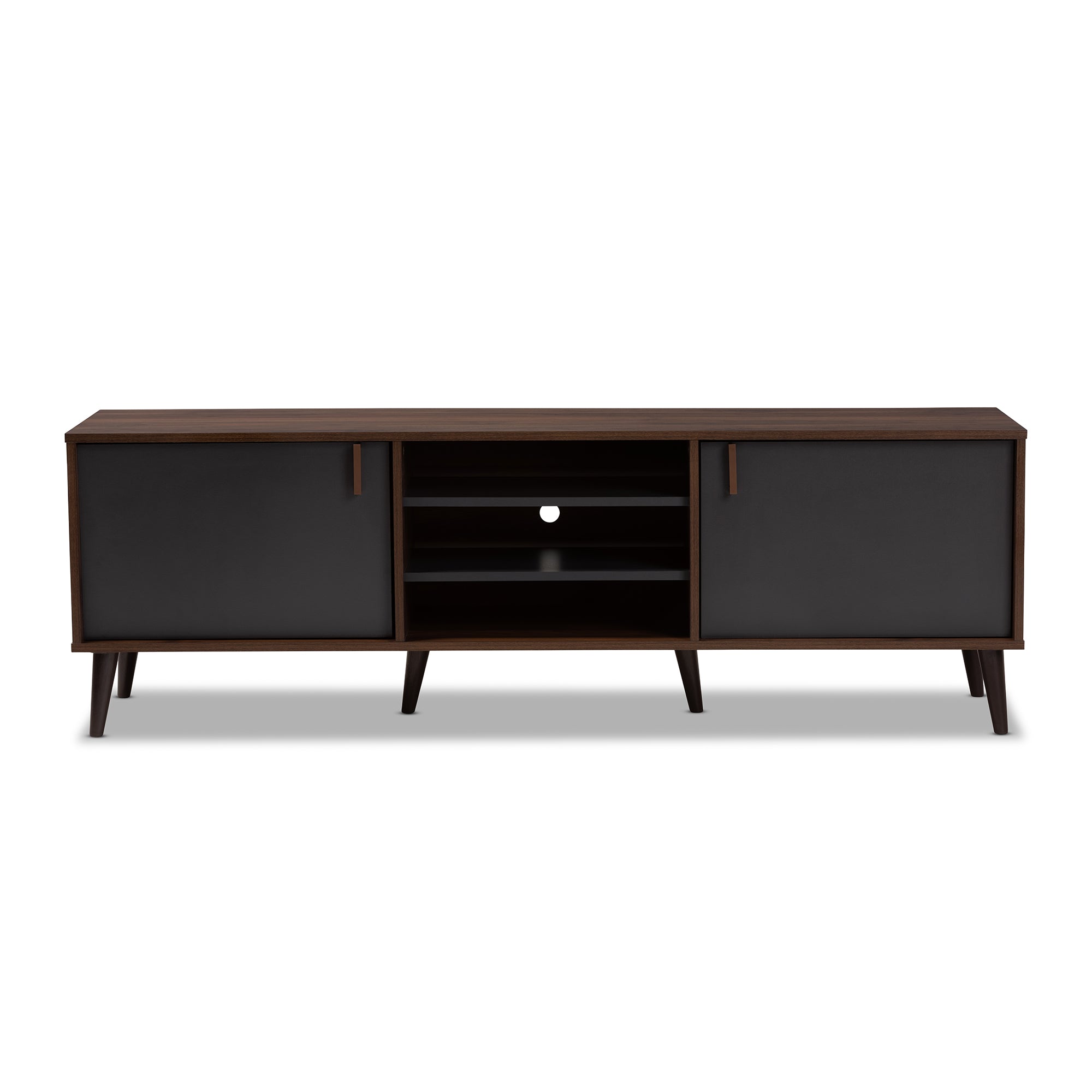 Samuel Mid-Century Modern Brown and Dark Grey Finished TV Stand