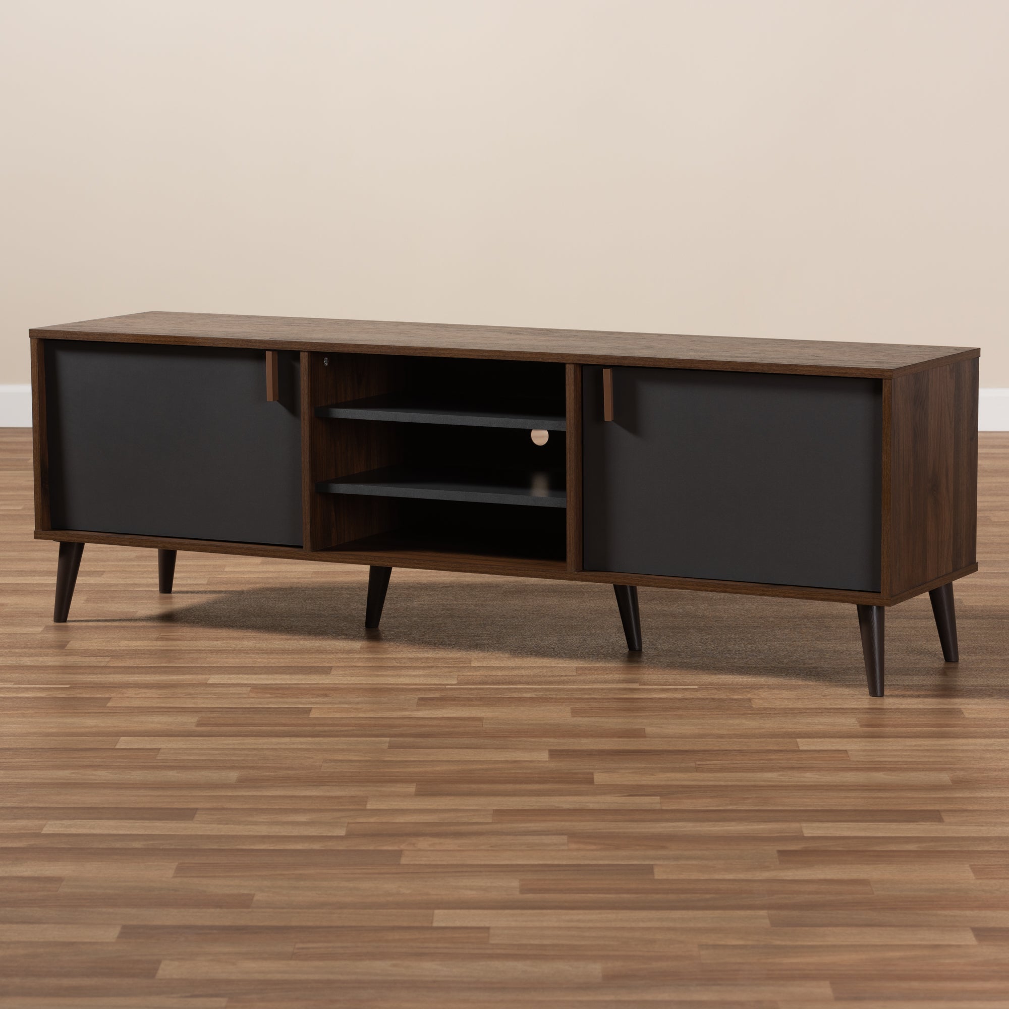 Samuel Mid-Century Modern Brown and Dark Grey Finished TV Stand