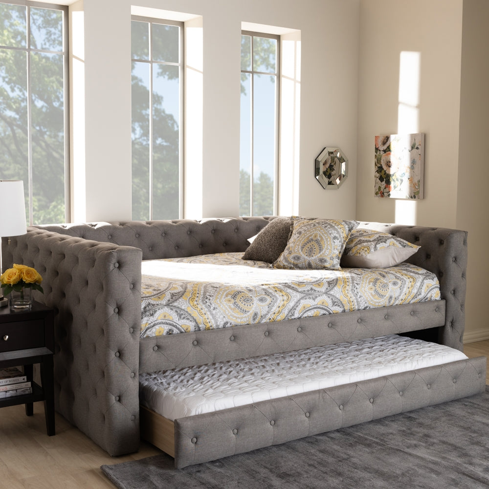 Anabella Grey Fabric Upholstered Queen Size Daybed With Trundle