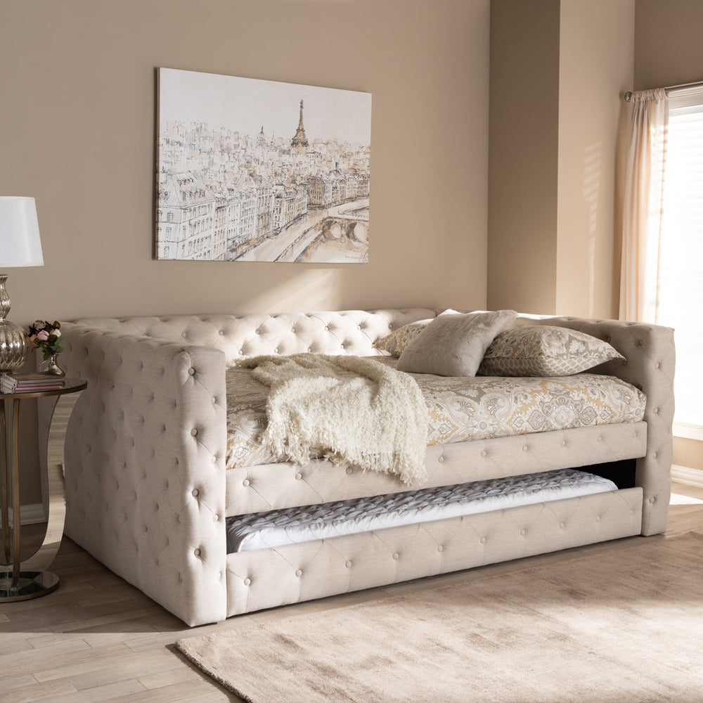 Anabella Grey Fabric Upholstered Queen Size Daybed With Trundle