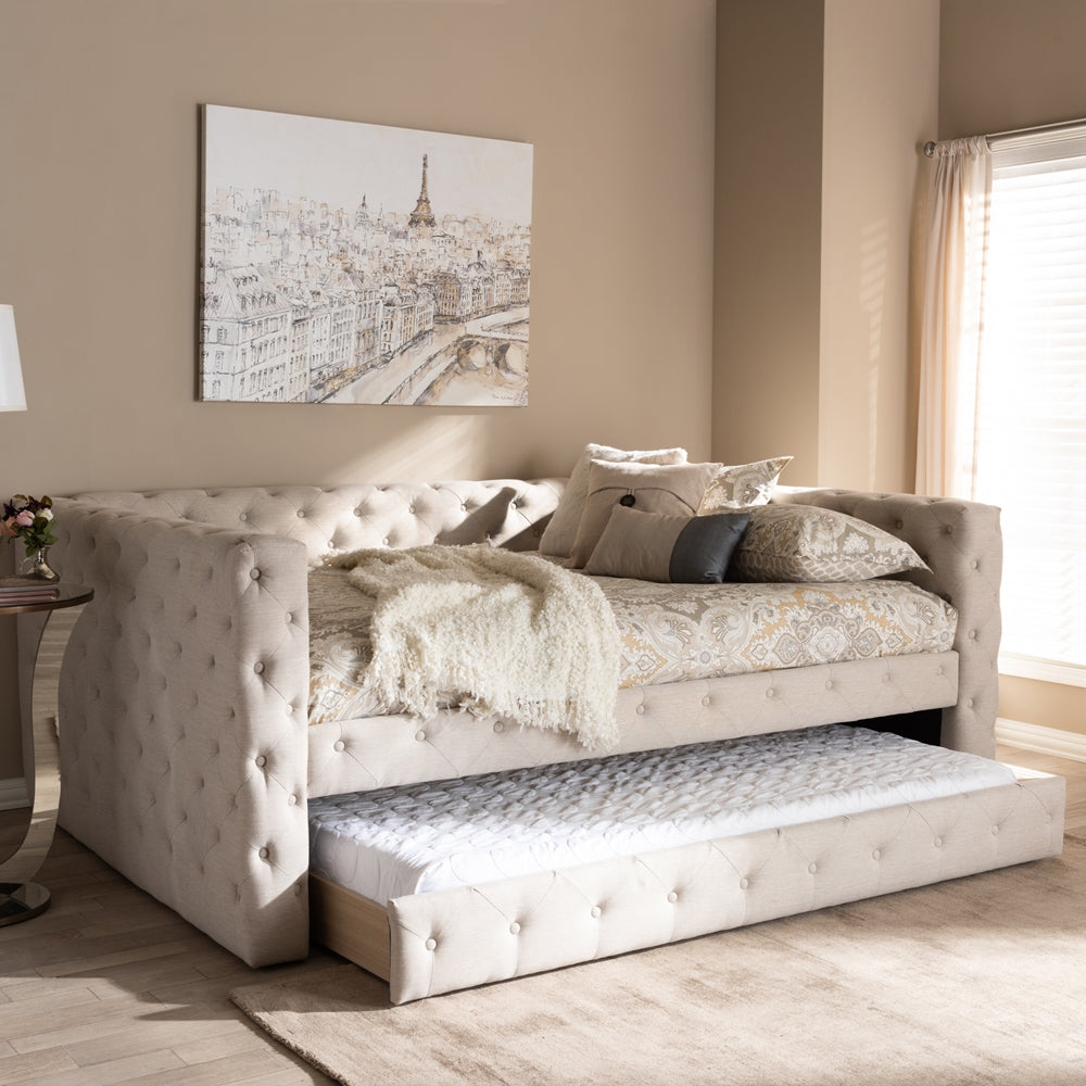 Anabella Grey Fabric Upholstered Queen Size Daybed With Trundle