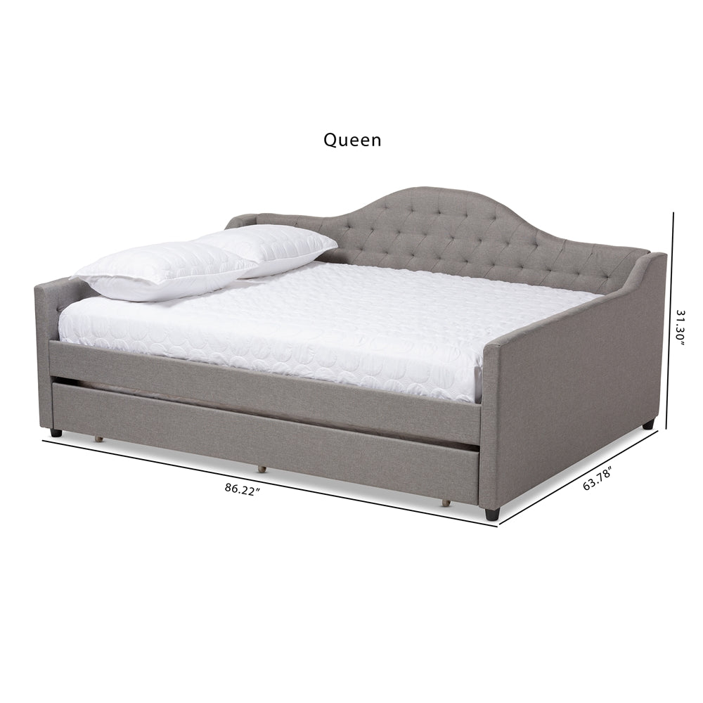 Eliza Modern and Contemporary Grey Fabric Upholstered Queen Size Daybed with Trundle