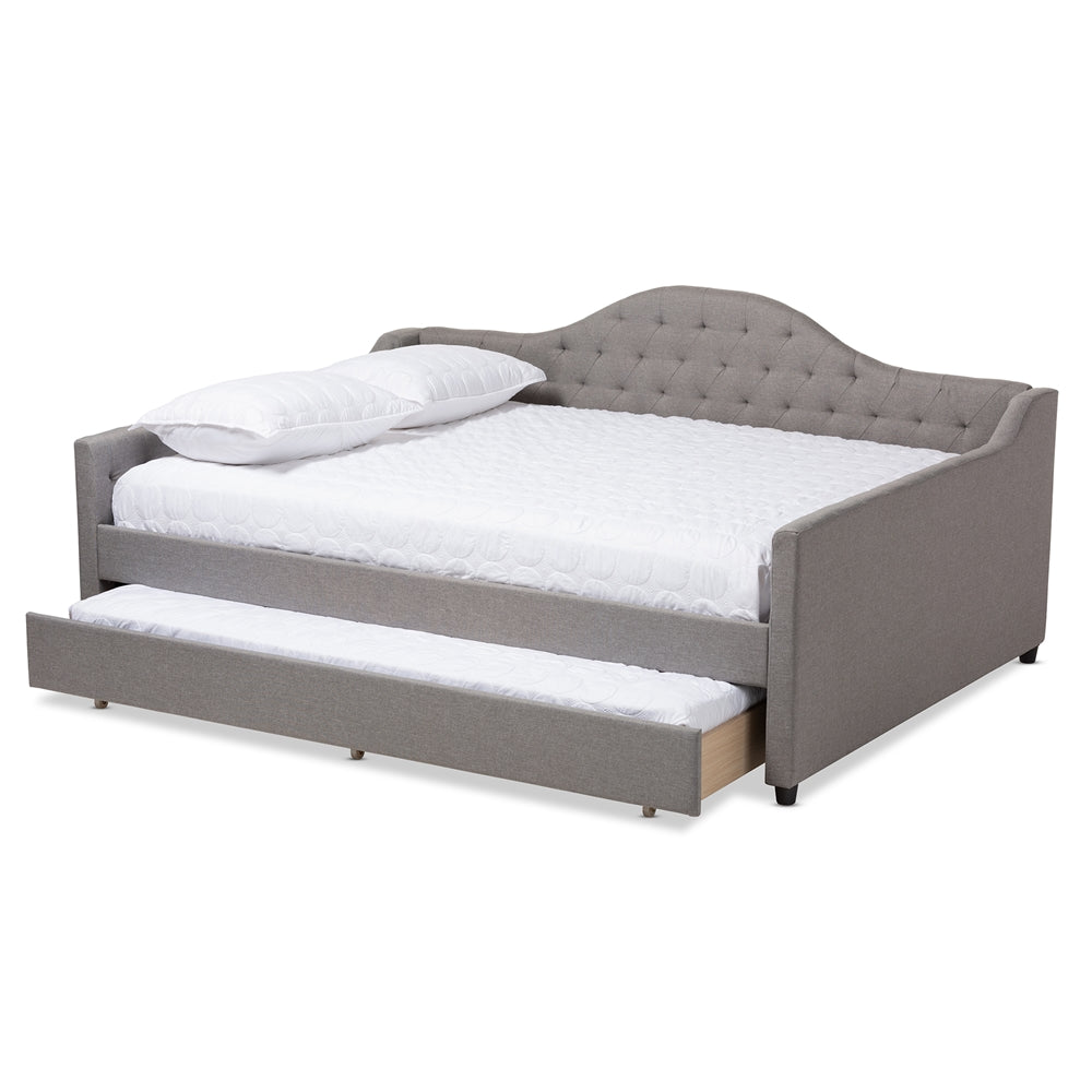 Eliza Modern and Contemporary Grey Fabric Upholstered Queen Size Daybed with Trundle