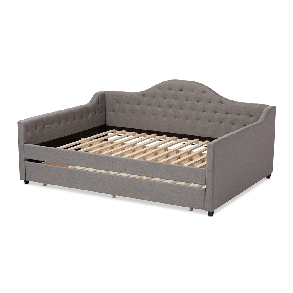 Eliza Modern and Contemporary Grey Fabric Upholstered Queen Size Daybed with Trundle