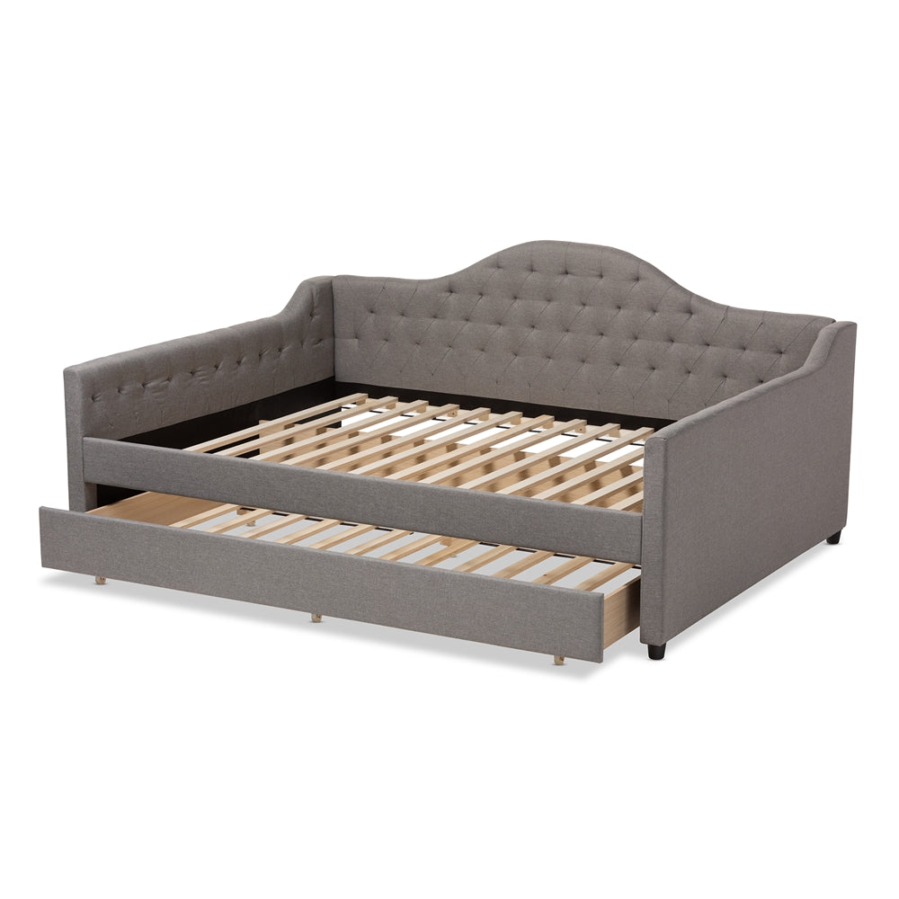 Eliza Modern and Contemporary Grey Fabric Upholstered Queen Size Daybed with Trundle