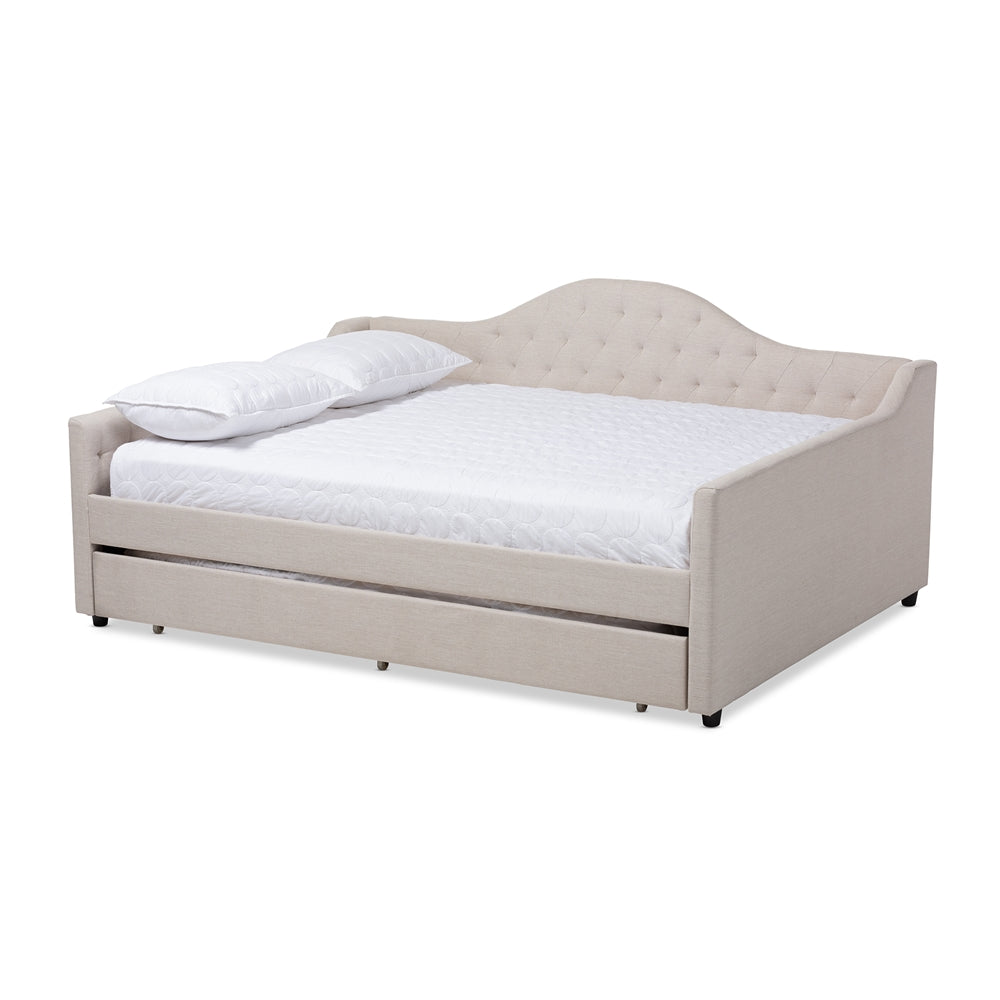 Eliza Modern Light Beige Fabric Upholstered Queen Size Daybed with Trundle