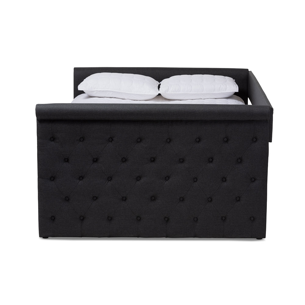 Alena Collection Full Size Dark Grey Daybed Upholstered Fabric Frame with Pull-Out Trundle
