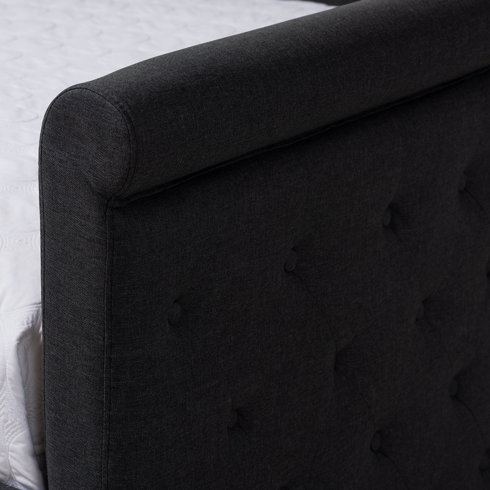 Alena Collection Full Size Dark Grey Daybed Upholstered Fabric Frame with Pull-Out Trundle