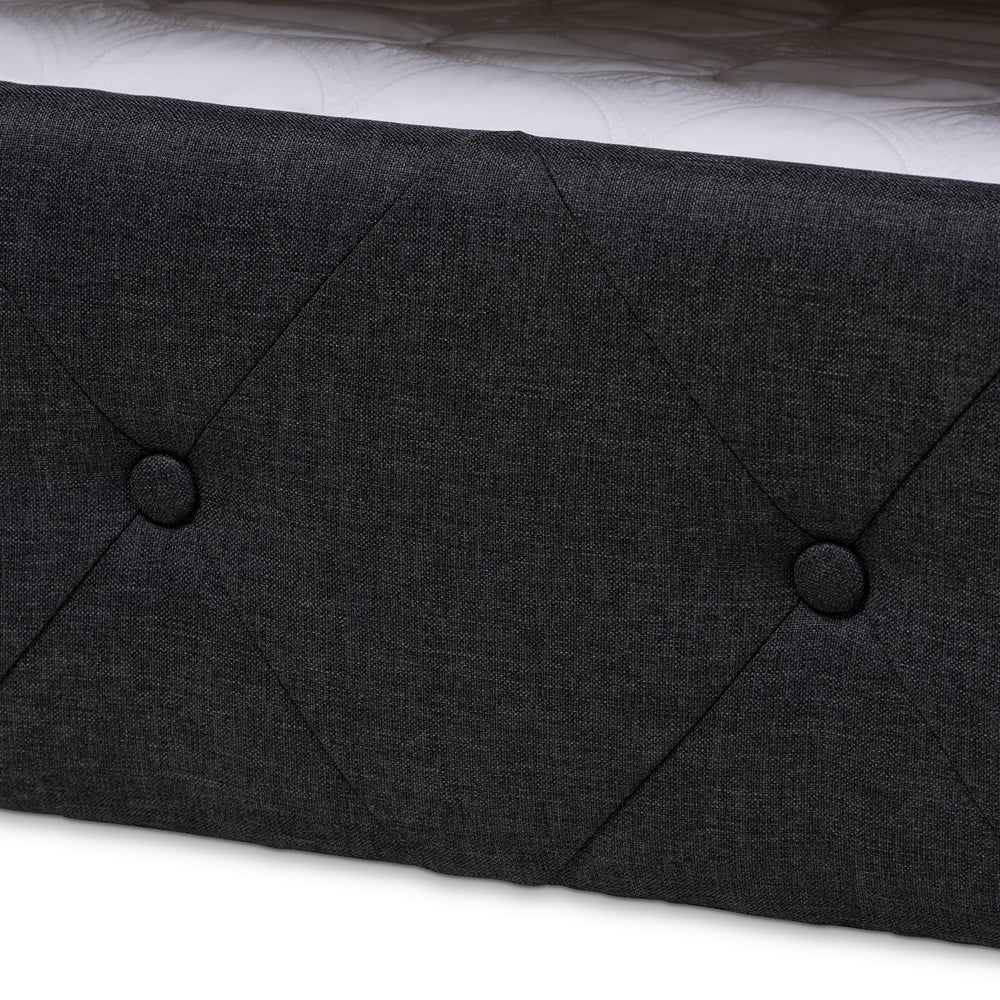 Alena Collection Full Size Dark Grey Daybed Upholstered Fabric Frame with Pull-Out Trundle