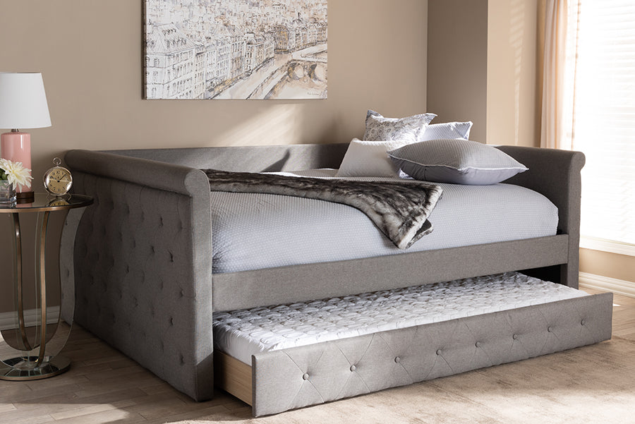 Alena Modern and Contemporary Grey Fabric Upholstered Full Size Daybed with Trundle