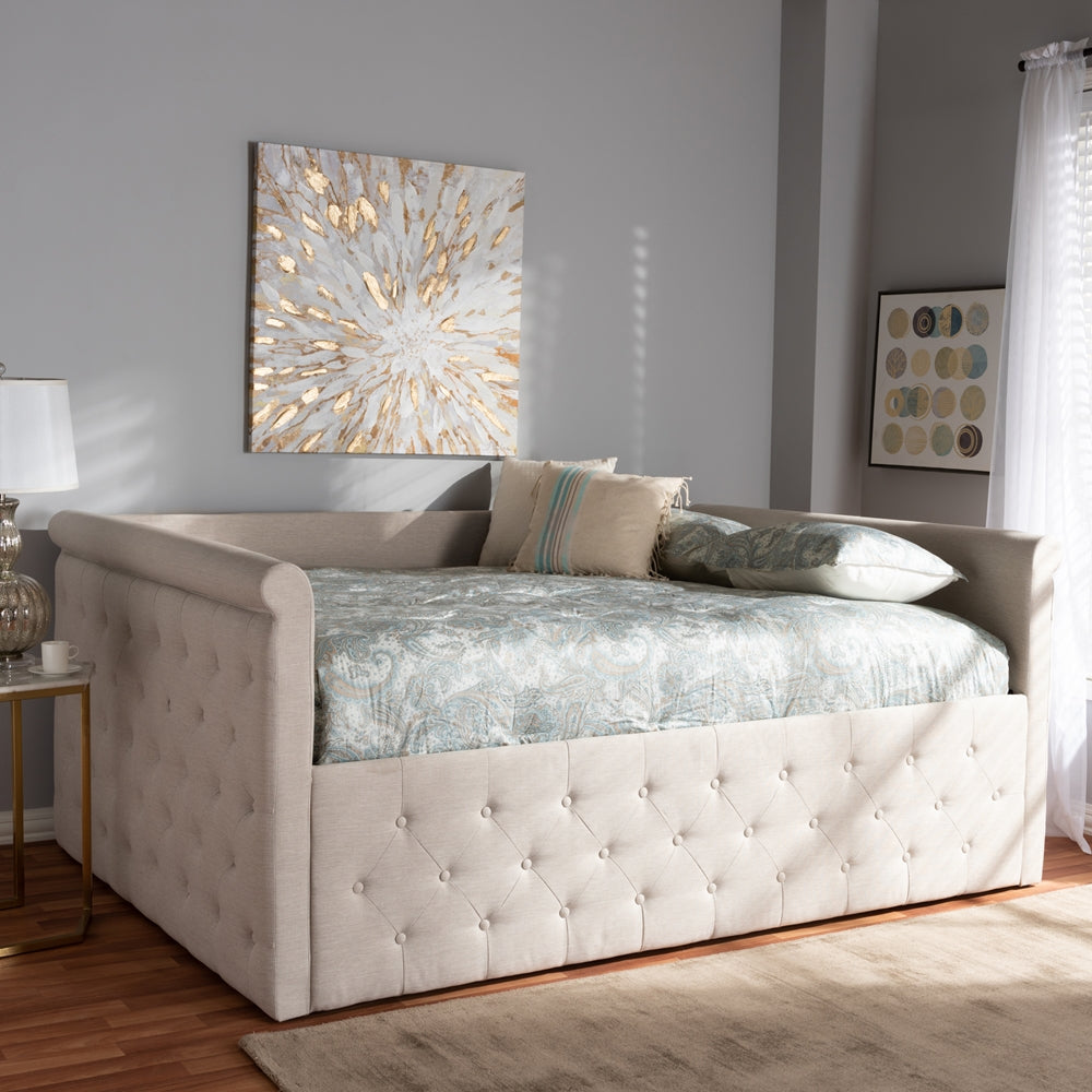 Amaya Modern and Contemporary Light Beige Fabric Upholstered Queen Size Daybed