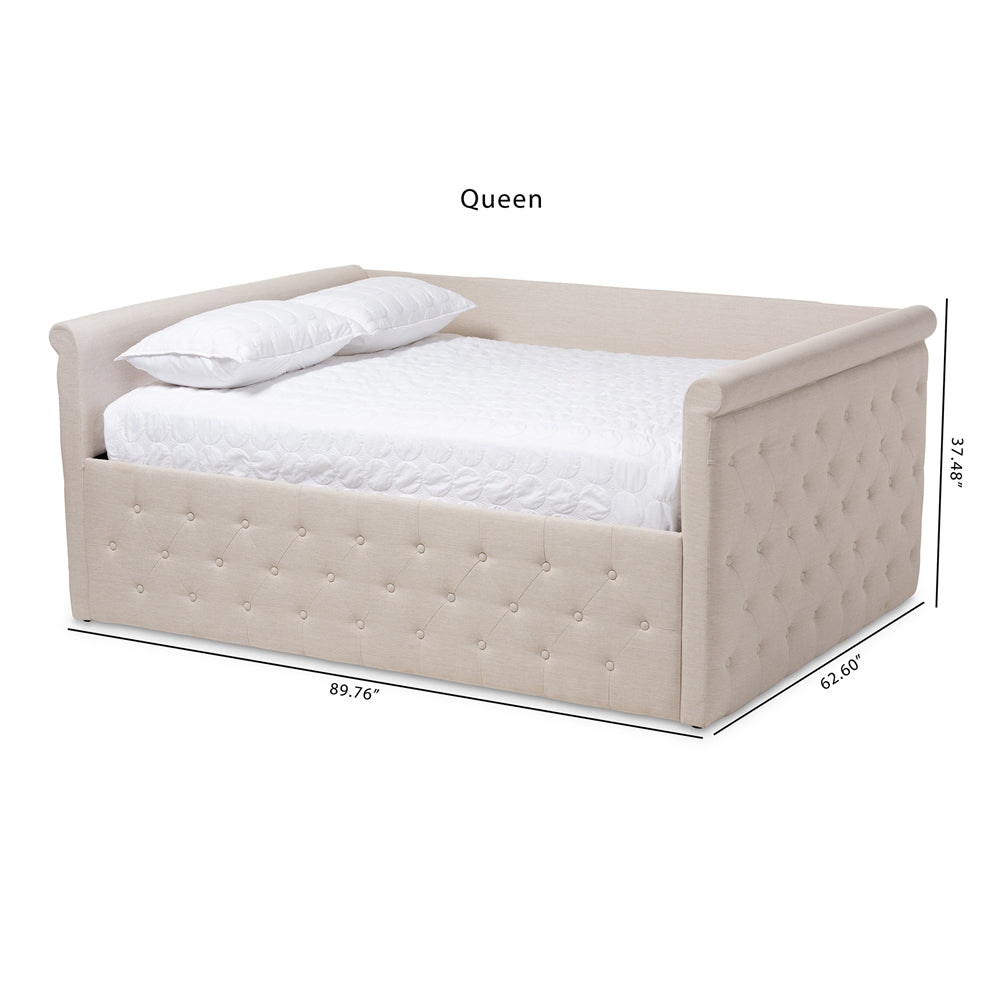 Amaya Modern and Contemporary Light Beige Fabric Upholstered Queen Size Daybed