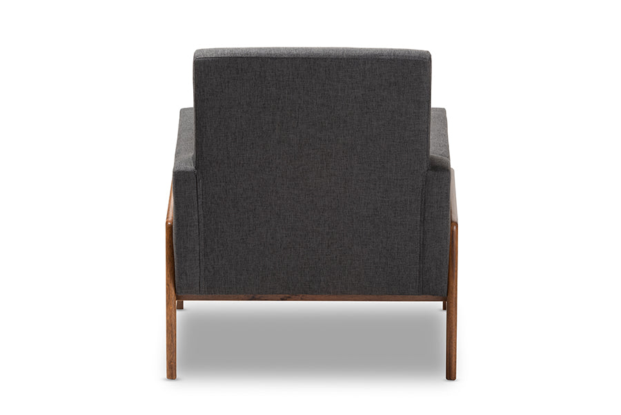 Perris Mid-Century Modern Dark Grey Fabric Upholstered Walnut Wood Lounge Chair