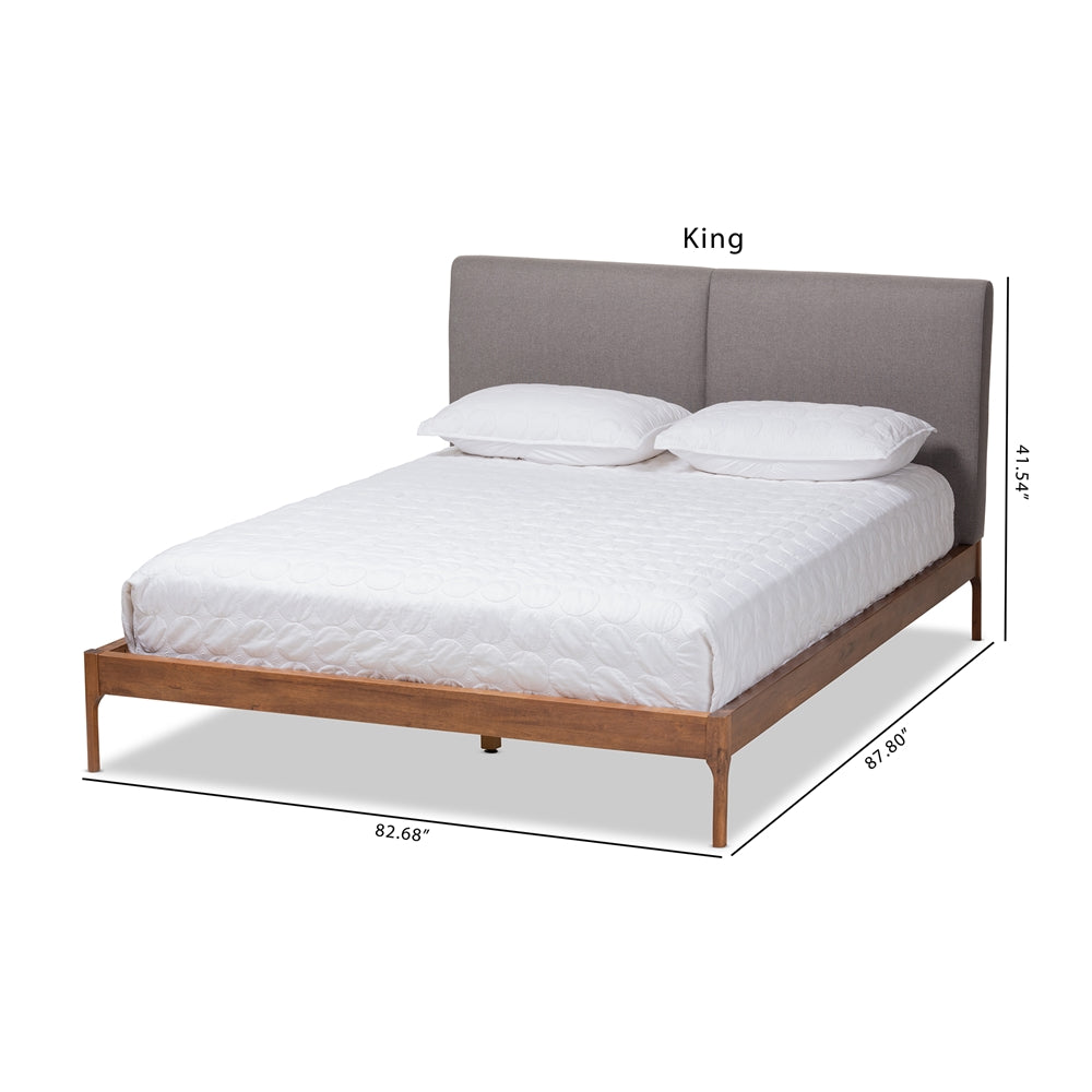 Aveneil Grey Fabric Upholstered Walnut Finished King Size Platform Bed