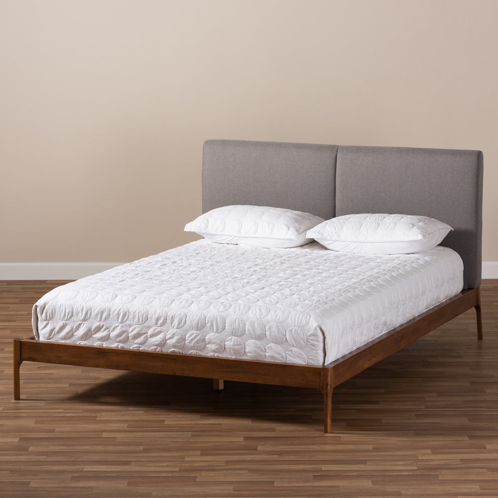 Aveneil Grey Fabric Upholstered Walnut Finished Full Size Platform Bed