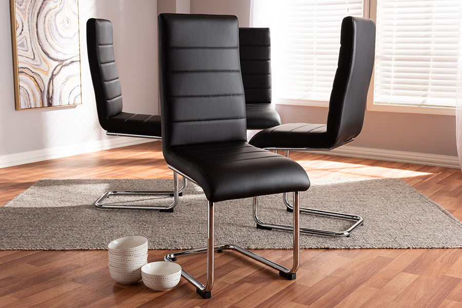 Marlys Modern and Contemporary Black Faux Leather Upholstered Dining Chair (Set of 4)
