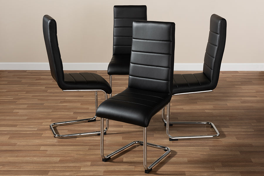 Marlys Modern and Contemporary Black Faux Leather Upholstered Dining Chair (Set of 4)