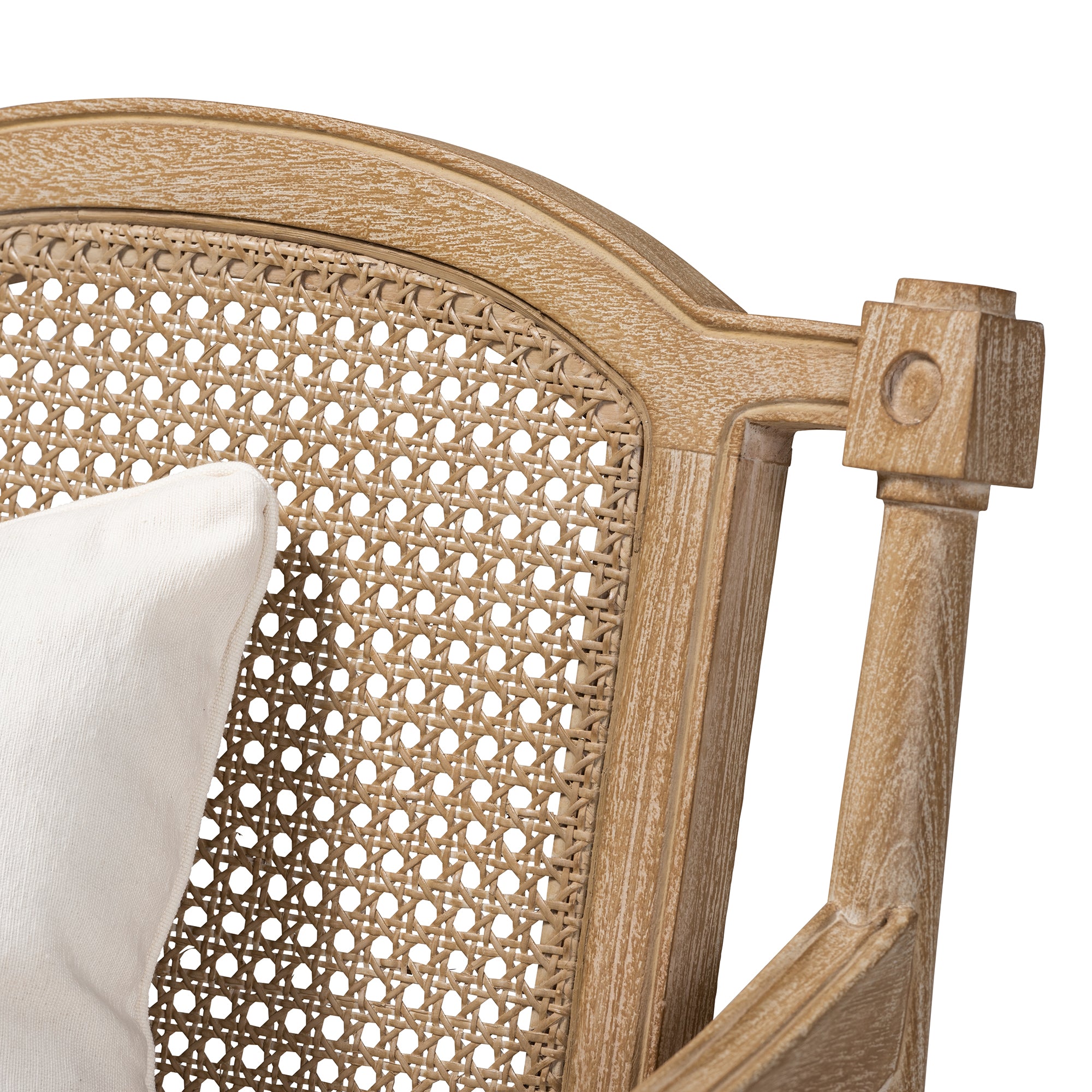 Clemence French Provincial Ivory Fabric Upholstered Whitewashed Wood Armchair