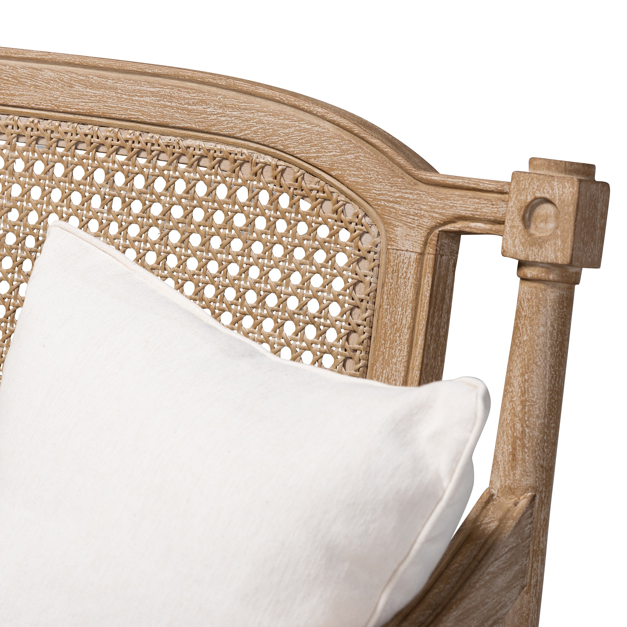 Clemence French Provincial Ivory Fabric Upholstered Whitewashed Wood Loveseat