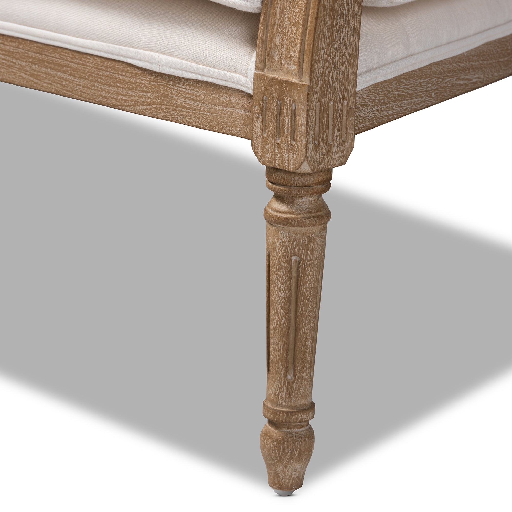 Clemence French Provincial Ivory Fabric Upholstered Whitewashed Wood Loveseat