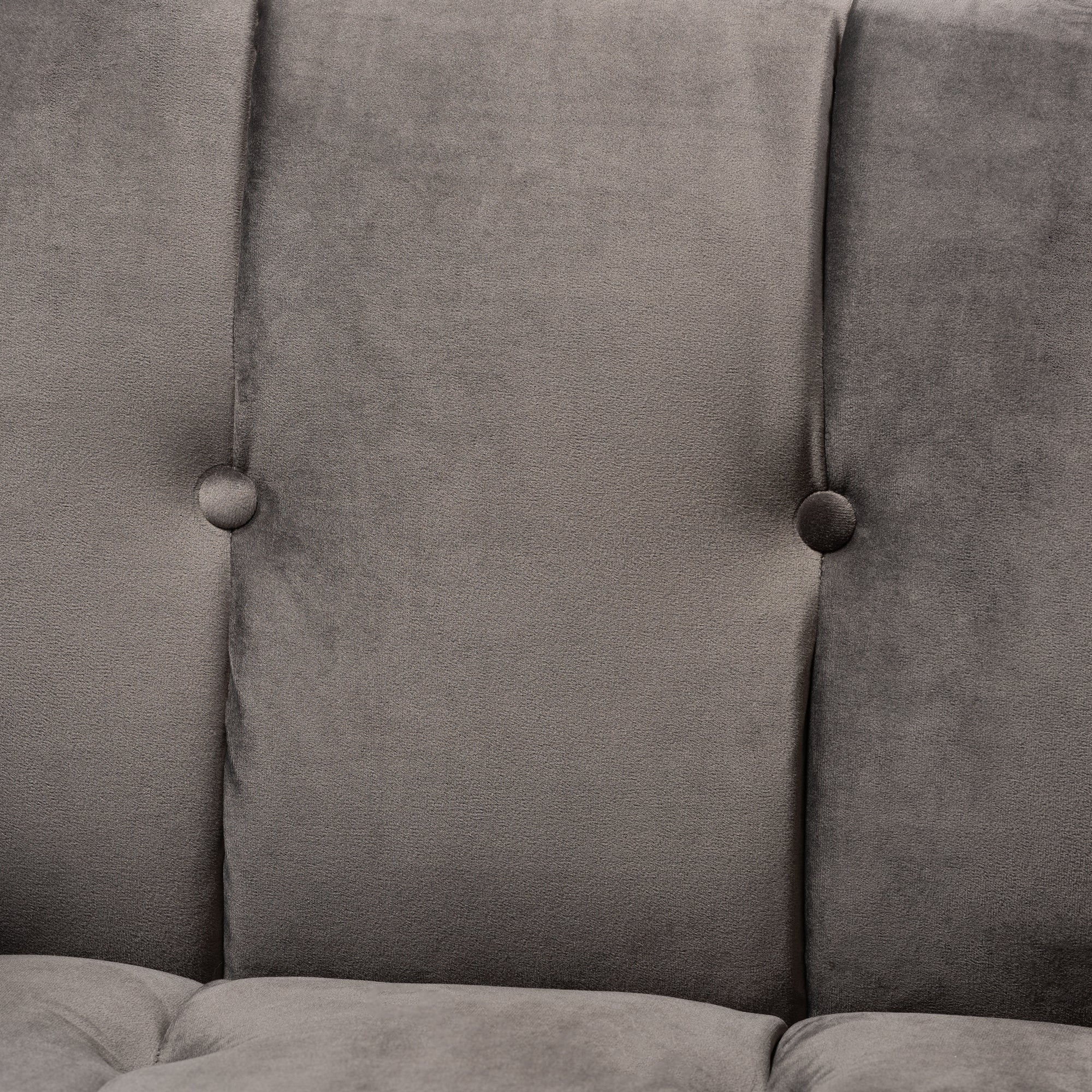 Ambra Grey Velvet Fabric Upholstered and Button Tufted Armchair with Gold-Tone Frame