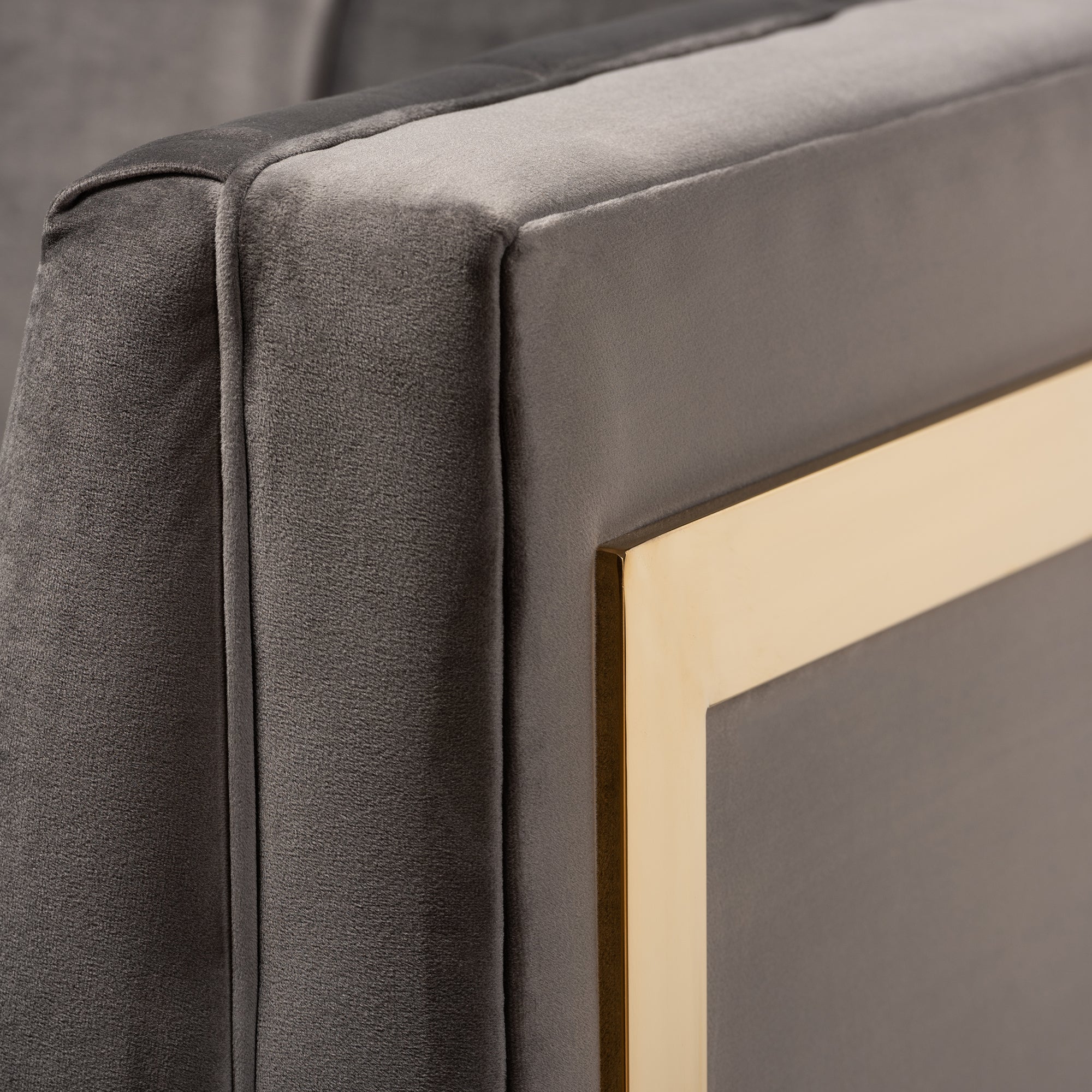 Ambra Grey Velvet Fabric Upholstered and Button Tufted Armchair with Gold-Tone Frame